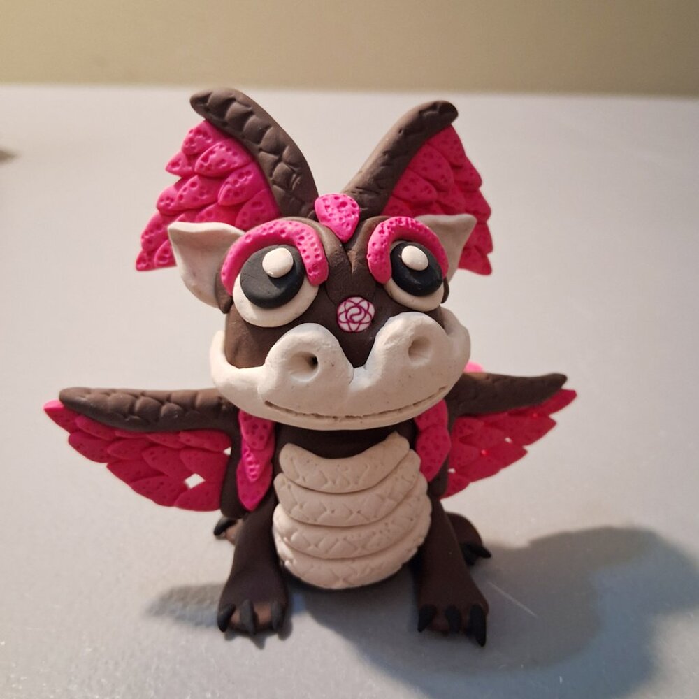 Big eyed dragon w/feathers Signed,Original Clay Sculpture by Ellen Griffin
